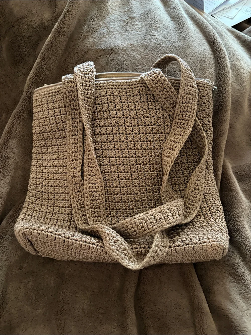 The Sak Taupe Crochet Tote Bag
